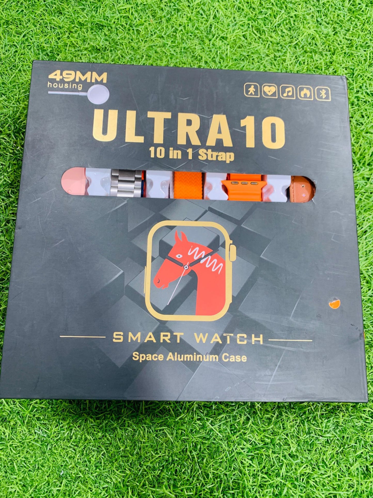 Ultra 10 Smart Watch | 10 in 1 Straps+Jelly Case | BT Calling | Super HD Display 49mm | Multi color straps & wireless charging (Random color)