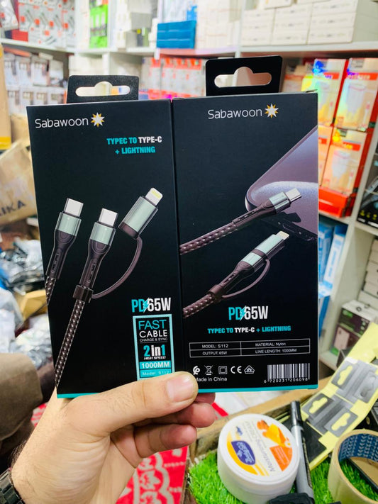 Sabawoon S112 2‑in‑1 Cable | New Model PD 65W | 100% Original Quality | Fast Charging