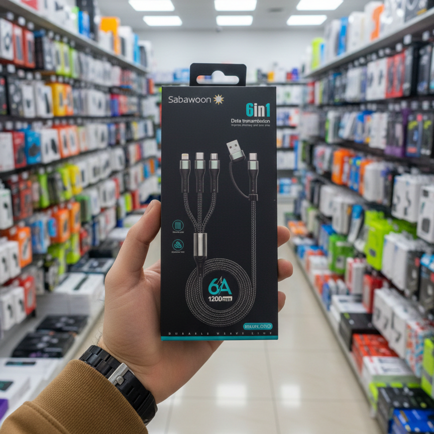 Sabawoon S115 6‑in‑1 Cable | New Model & Design | 100% Original Quality | Multi‑Device Fast Charging