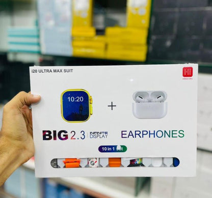 i20 Ultra MAX Smart Watch | Premium Quality | 2.3 '' Big Display Screen | Airpods & 7 Straps in Box | 10 in 1 (Random color)