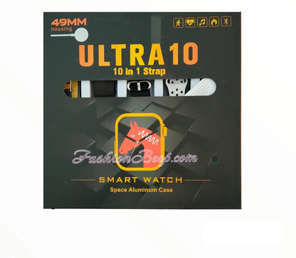 Ultra 10 Smart Watch | 10 in 1 Straps+Jelly Case | BT Calling | Super HD Display 49mm | Multi color straps & wireless charging (Random color)