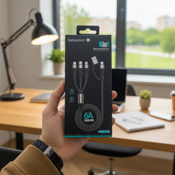 Sabawoon S115 6‑in‑1 Cable | New Model & Design | 100% Original Quality | Multi‑Device Fast Charging