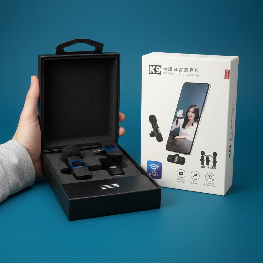 K9 Double Mic | Type‑C Connector 🎤 | Good Sound Quality | Long Battery 🔋 Time | Portable Wireless