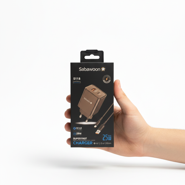 Sabawoon S118 Charger | Original Quality | Fast Charging Adaptor with Cable | Durable & Reliable