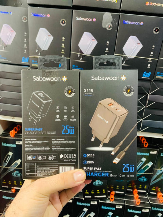 Sabawoon S118 Charger | Original Quality | Fast Charging Adaptor with Cable | Durable & Reliable