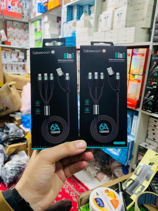 Sabawoon S115 6‑in‑1 Cable | New Model & Design | 100% Original Quality | Multi‑Device Fast Charging