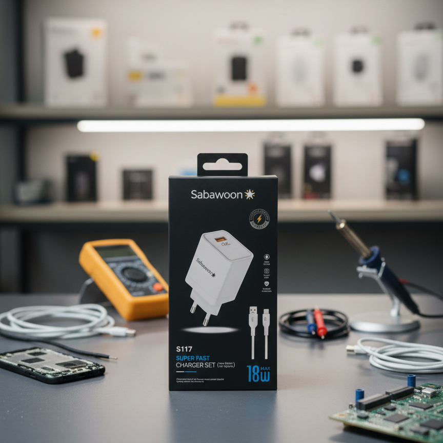 Sabawoon S117 Charger | 18W Fast Charging | 100% Original Quality | Adaptor with Type‑C Cable