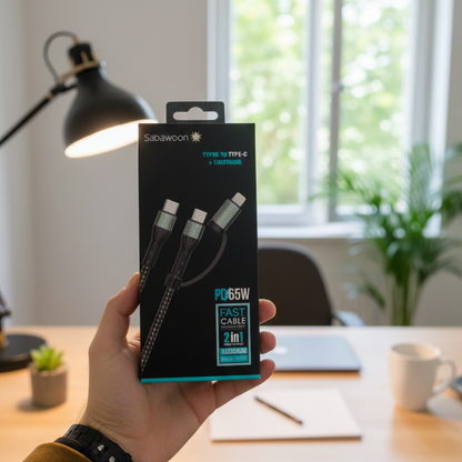 Sabawoon S112 2‑in‑1 Cable | New Model PD 65W | 100% Original Quality | Fast Charging