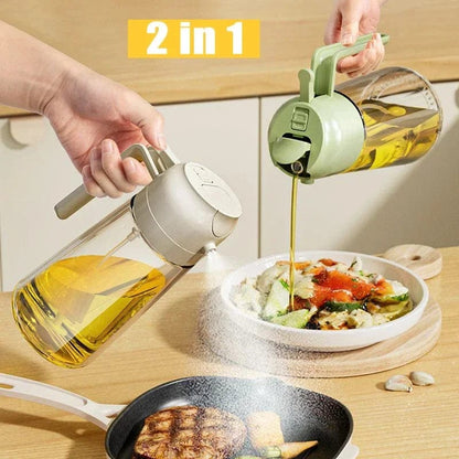 2 in 1 Oil Sprayer Bottle Kitchen Tool for Cooking Baking BBQ Easy Spray and Convenient Use - 470ML